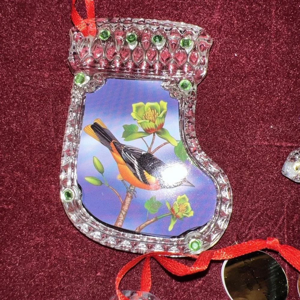 Collection of 6 Danbury Mint‎ Song Bird Crystal Christmas Ornaments